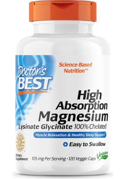 Doctor's Best High Absorption Magnesium 105 mg 120 Veggie CAPSUL.OZELSPORCUGIDALARIN'DAN.3834