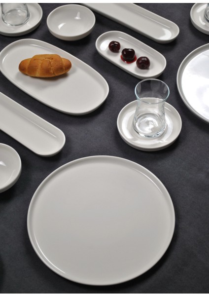 29 Parça 6 Kişilik Porselen Kahvaltı Takımı Pasta Sunum Seti - Beyaz Sade