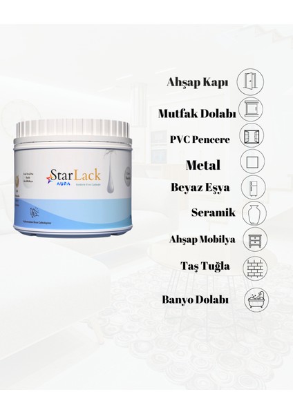 Aura 500 ml Saf Akrilik Su Bazlı Dönüşüm Boyası ( TEZGAH-FAYANS-DOLAP-CAM-PLASTİK-AHŞAP-KAPI )