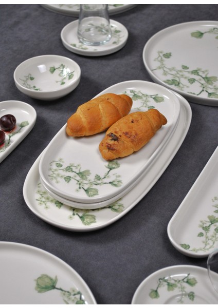 29 Parça 6 Kişilik Porselen Kahvaltı Takımı Pasta Sunum Seti - Beyaz Yeşil fiyatları