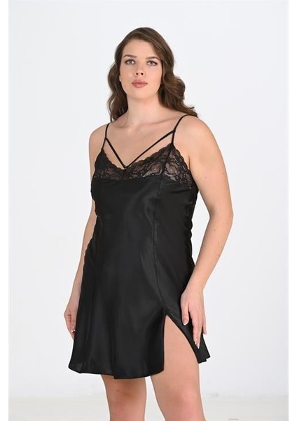 Aria's Closet Büyük Beden Siyah Gecelik 2103