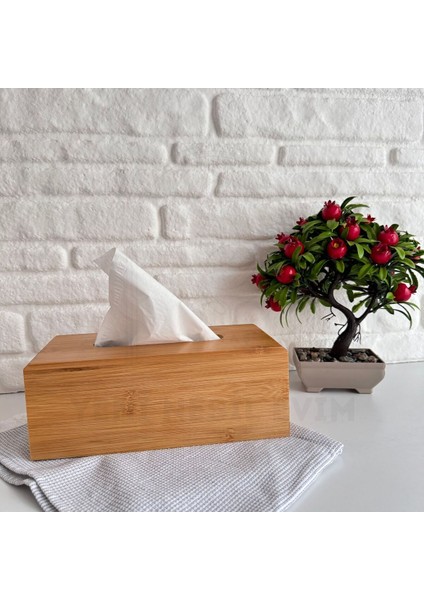 Yeninesilevim Bambu Ahşap Peçete Kutusu Kağıt Mendil Masaüstü Peçetelik 23*11*9 cm