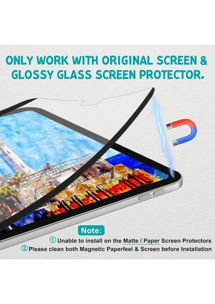 iPad 10.9 2022 10. Nesil Uyumlu Mıknatıslı Paper-Like Ekran Koruyucu Kağıt Hissiyatlı Tak- Çıkar Nano Ekran Koruyucu