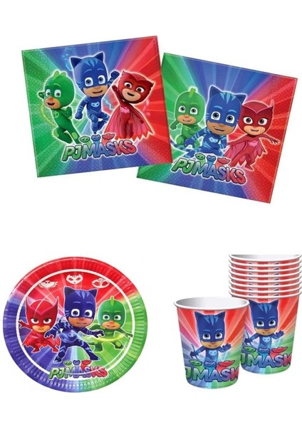 BAL10 Pj Masks Temalı Lisanslı Tabak Bardak Peçete Doğum Günü Parti Seti