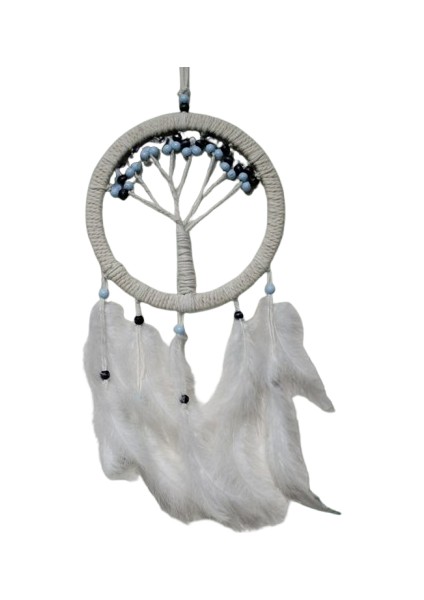 Beyaz Boncuklu Hayat Ağacı Düş Kapanı Rüya Kapanı Dream Catcher