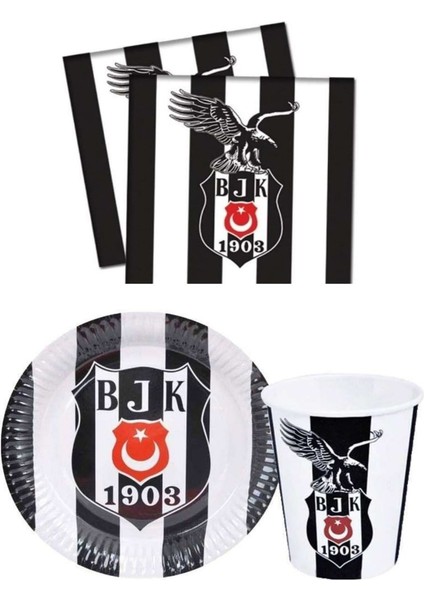 Best Bjk Siyah Beyaz Lisanslı Tabak Bardak Peçete Seti