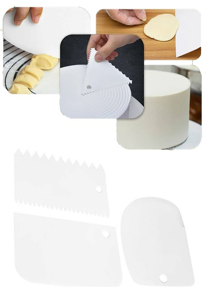 Hamur Kazıyıcı Spatula 3'lü Set Pasta Kreama Sürme Hamur Şekillendirme Kazıma Spatula Seti Silikon