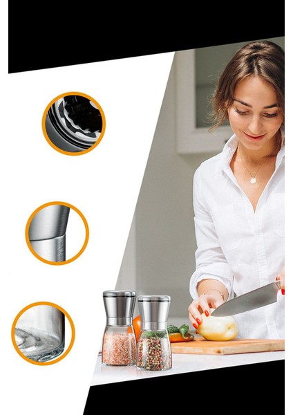 Çelik Kapaklı Cam Hazneli Tuz ve Karabiber Değirmeni | Baharat Öğütücü