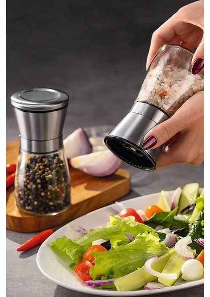 Çelik Kapaklı Cam Hazneli Tuz ve Karabiber Değirmeni | Baharat Öğütücü modelleri