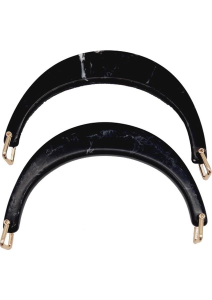 Çanta Aksesuar Halkalı Siyah Akrilik Mermer Desen Çanta Sapı