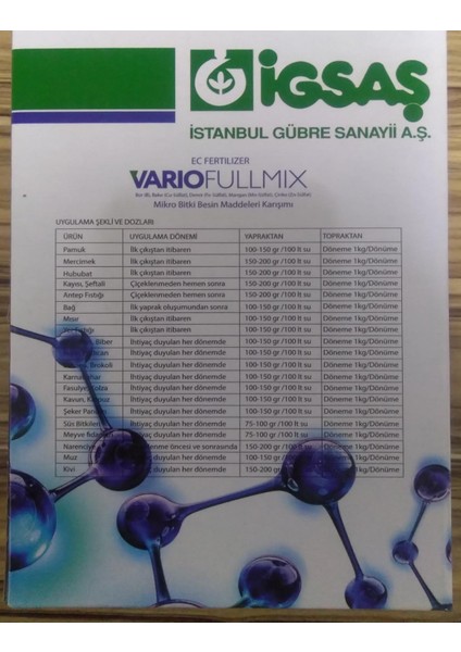 Igsaş Vario Fullmix 1 kg - Bor, Bakır, Demir, Mangan, Çinko Ec Fertilizer Organomineral Gübre indirimleri