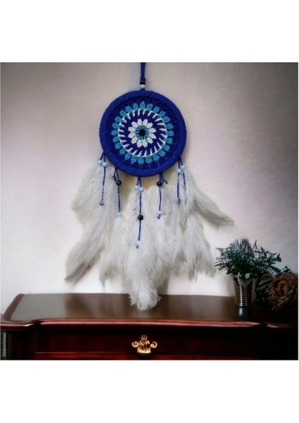 Beyaz Mavi Boncuklu Makreme Işçilikli Hayat Ağacı Düş Kapanı Rüya Kapanı Dream Catcher fiyatları