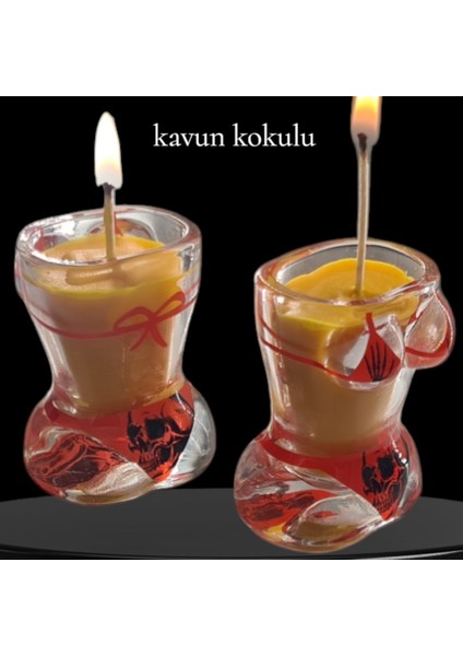 Dekoratif Kavun Kokulu Cam Bardak 2li Premium Mum Seti