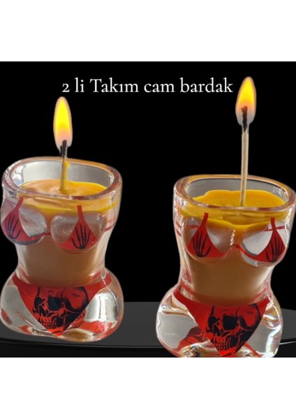 Dekoratif Kavun Kokulu Cam Bardak 2li Premium Mum Seti