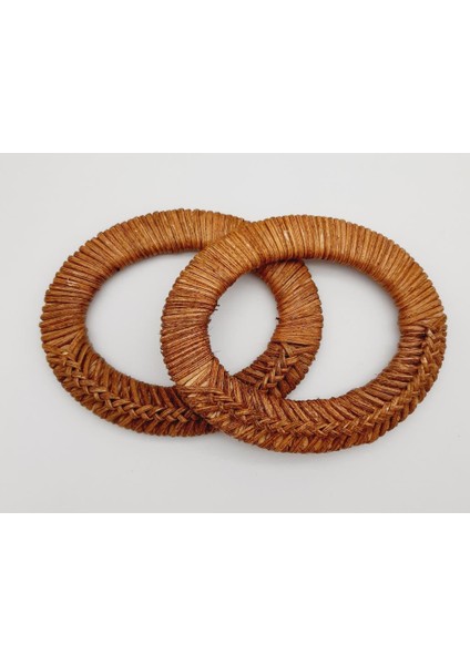 Çanta Aksesuar Oval Örgülü Koyu Ton Gerçek Bambu Çanta Sapı