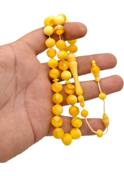 Sarı Sığırcık Kesim Özel Lüks Model Toz Kehribar Tesbih