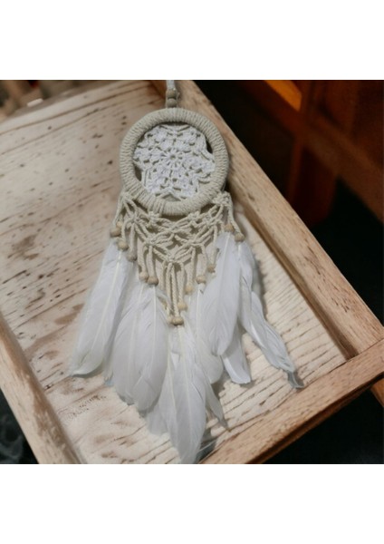 Beyaz Kuş Tüylü Makreme Işçilikli Hayat Ağacı Düş Kapanı Rüya Kapanı Dream Catcher fiyatları