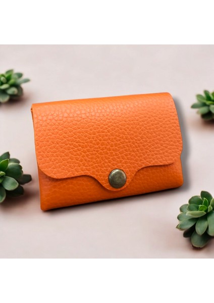 Kredi Kartı ve Bozuk Para Bölmeli Premium Kalitede Mini Kadın Cüzdanı Turuncu (7 x 10 Cm)