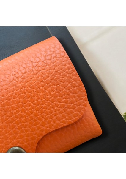Kredi Kartı ve Bozuk Para Bölmeli Premium Kalitede Mini Kadın Cüzdanı Turuncu (7 x 10 Cm)