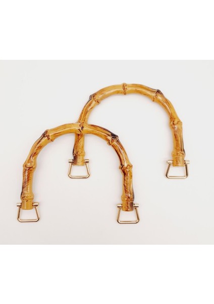 Çanta Aksesuar Bambu Görünümlü Plastik Çift Sap Light Gold Metalli