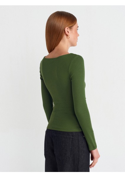 31401 Büzgülü Kayık Yaka Top-Koyu Haki fiyatları