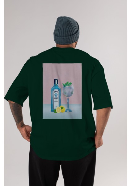 Bombay Sapphire Dry Gin Arka Baskılı Oversize T-Shirt Erkek Kadın Unisex %100 Pamuk Bisiklet Yaka Tişort