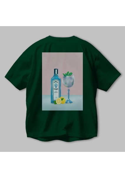 Bombay Sapphire Dry Gin Arka Baskılı Oversize T-Shirt Erkek Kadın Unisex %100 Pamuk Bisiklet Yaka Tişort modelleri