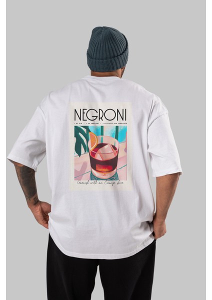 Negroni 4 Arka Baskılı Oversize T-Shirt Erkek Kadın Unisex %100 Pamuk Bisiklet Yaka Tişort
