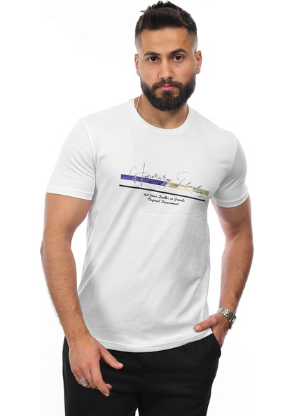 Erkek Baskılı Slim Fit Pamuklu T-Shirt