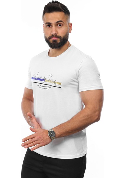 Erkek Baskılı Slim Fit Pamuklu T-Shirt fiyatları