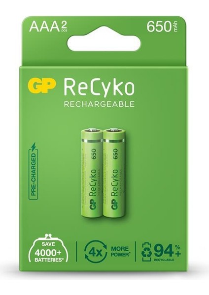 Aaa 650 Mah Şarjlı Ince Kalem Pil 2'li Paket GP65AAAHCHP-BU2