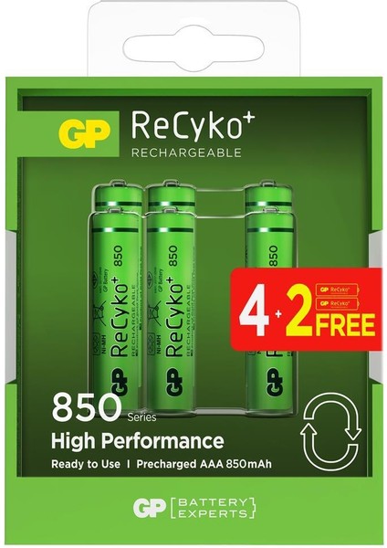 Aaa 850 Mah Şarjlı Ince Kalem Pil 4+2'li Paket Recyko GPHCH83BOK