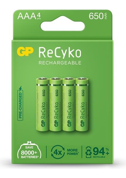 Aaa 650 Mah Şarjlı Ince Kalem Pil 4'lü Paket GP65AAAHCEM-2GBR4
