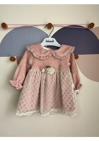 Fukukumbaby Fistolu Kadife Elbise Gül Kurusu