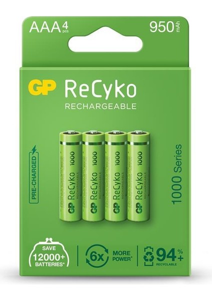 Aaa 950 Mah Şarjlı Ince Kalem Pil 4'lü Paket GP100AAHCEMTR-4LÜ