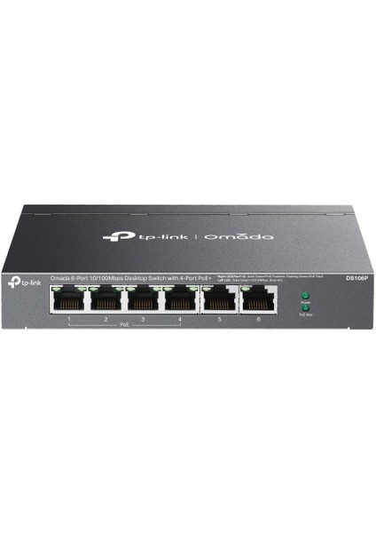 Omada Tp-Link DS106P 4 Port 10-100 Poe+ 2 Port 10-100 Mbps Uplink Switch Çelik Kasa Rack Mount