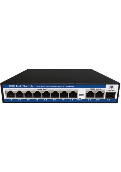 NVC-PSEG0821 8 Port Poe+ 10-100-1000 Mbps 2 Port 10-100-1000 Mbps Uplink 1 Port Sfp Switch 120W