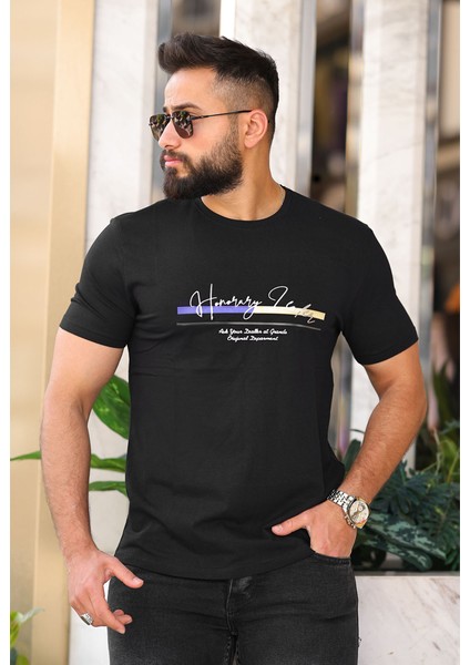 Erkek Baskılı Slim Fit Pamuklu T-Shirt
