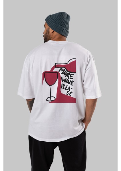 More Wine Please Arka Baskılı Oversize T-Shirt Erkek Kadın Unisex %100 Pamuk Bisiklet Yaka Tişort fırsatları