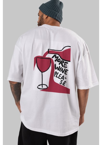 More Wine Please Arka Baskılı Oversize T-Shirt Erkek Kadın Unisex %100 Pamuk Bisiklet Yaka Tişort indirimleri