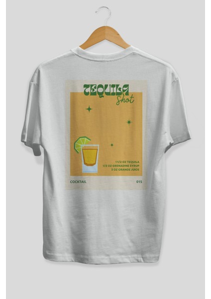 Tequila Shot 2 Arka Baskılı Oversize T-Shirt Erkek Kadın Pamuk Bisiklet Yaka Tişort fiyatları