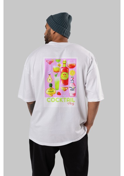 Cocktail Party Arka Baskılı Oversize T-Shirt Erkek Kadın Unisex %100 Pamuk Bisiklet Yaka Tişort fırsatları