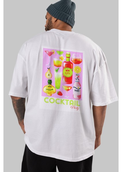 Cocktail Party Arka Baskılı Oversize T-Shirt Erkek Kadın Unisex %100 Pamuk Bisiklet Yaka Tişort indirimleri
