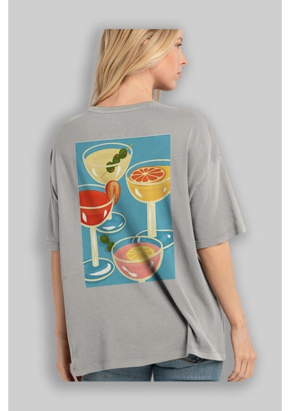 Cocktails Arka Baskılı Oversize T-Shirt Erkek Kadın Unisex %100 Pamuk Bisiklet Yaka Tişort modelleri