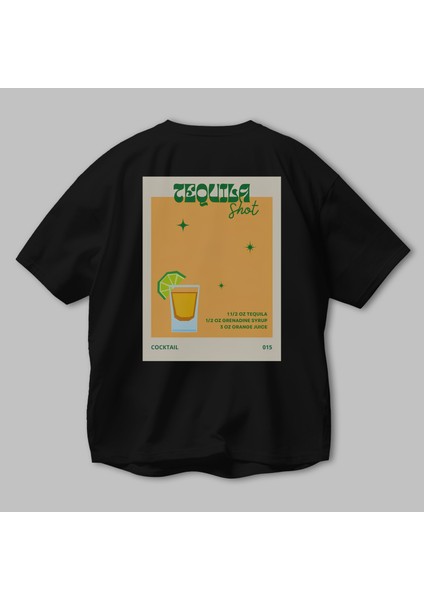 Tequila Shot 2 Arka Baskılı Oversize T-Shirt Erkek Kadın Pamuk Bisiklet Yaka Tişort modelleri