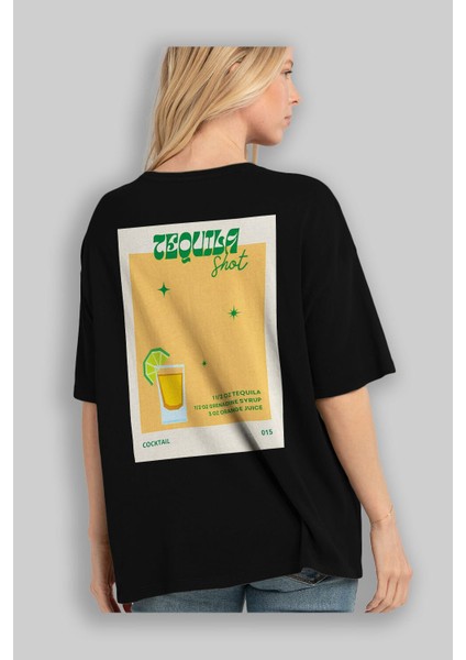 Tequila Shot 2 Arka Baskılı Oversize T-Shirt Erkek Kadın Pamuk Bisiklet Yaka Tişort fırsatları