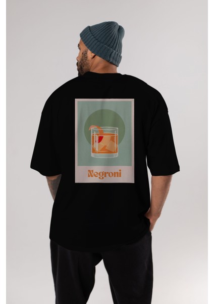 Negroni 5 Arka Baskılı Oversize T-Shirt Erkek Kadın Pamuk Bisiklet Yaka Tişort indirimleri