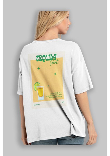 Tequila Shot 2 Arka Baskılı Oversize T-Shirt Erkek Kadın Pamuk Bisiklet Yaka Tişort modelleri