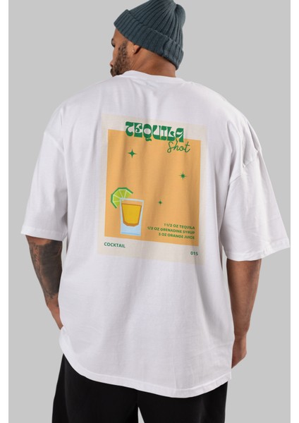 Tequila Shot 2 Arka Baskılı Oversize T-Shirt Erkek Kadın Pamuk Bisiklet Yaka Tişort indirimleri