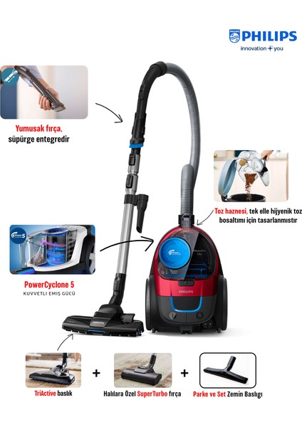 powerpro Citytoz Torbasız Süpürge Alergy H13 Filtre,1.5l Kapasite, FC9331+TURBO Fırça+ Yedek Filitre Hediyeli